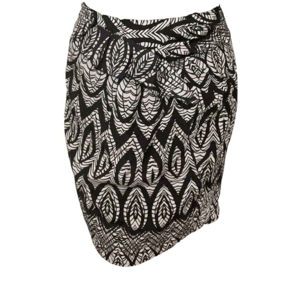 Thakoon Ruffle Front Silk Printed Black White Skirt I Size: 8